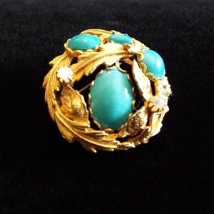 Vintage Turquoise and Gold Pin